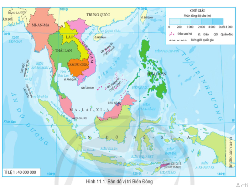 Đọc thông tin và quan sát hình 11.1. hãy: - Xác định phạm vi của Biển Đông. - Xác định các nước có chung Biển Đông với Việt Nam. (ảnh 1)