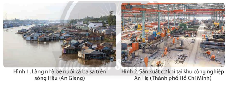 Hình 1 và hình 2 gợi cho em điều gì về hoạt động sản xuất ở vùng Nam Bộ? (ảnh 1)