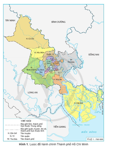 • Quan sát hình 1, em hãy xác định vị trí của Thành phố Hồ Chí Minh trên lược đồ. • Kể các tên gọi khác của Thành phố Hồ Chí Minh trong lịch sử. (ảnh 1)