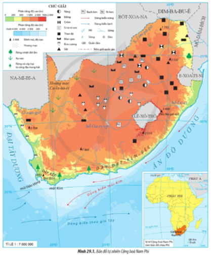 Đọc thông tin và dựa vào quan sát hình  29.1, hãy Trình bày vị trí địa lí của Cộng hòa Nam Phi (ảnh 1)