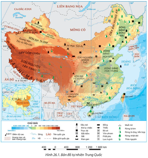thông tin mục I và hình 26.1, hãy: Xác định tên các quốc gia tiếp giáp với Trung Quốc (ảnh 1)