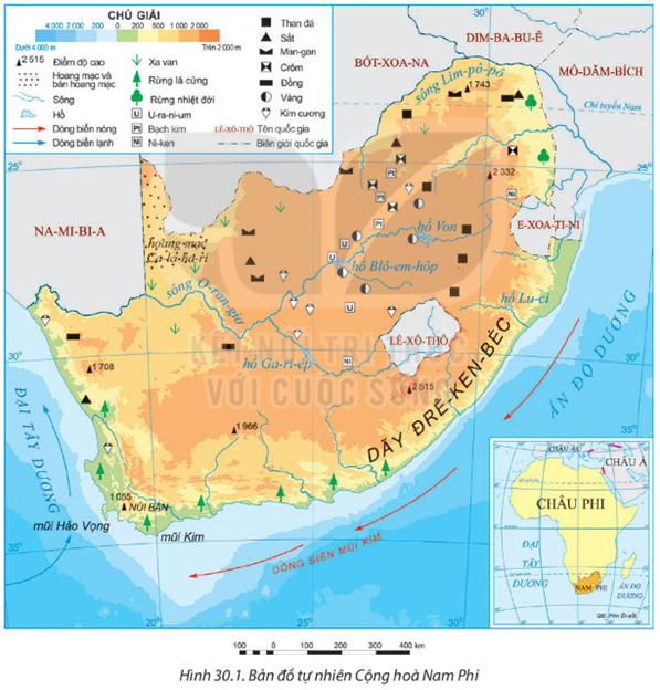 Dựa vào thông tin mục I và hình 30.1, hãy Xác định vị trí của Cộng hòa Nam Phi (ảnh 1)
