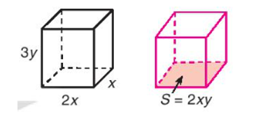 Cho hai khối hộp chữ nhật: khối hộp thứ nhất có ba kích thước x, 2x và 3y; khối hộp thứ hai (ảnh 1)