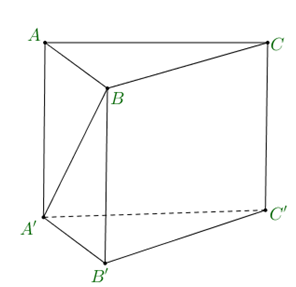Cho khối lăng trụ đứng ABC.A'B'C' có đáy là tam giác cân tại A và góc BAC = 120 độ, cạnh bên AA' = a, góc giữa A'B và mặt phẳng (ABC) bằng 60o (ảnh 1)