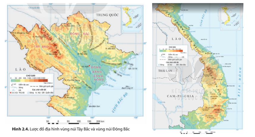 Đọc thông tin mục a và quan sát các hình 2.4, 2.6, hãy: 1/ Xác định phạm vi của các vùng đồi núi ở nước ta trên bản đồ 2/ Trình bày đặc điểm  (ảnh 1)
