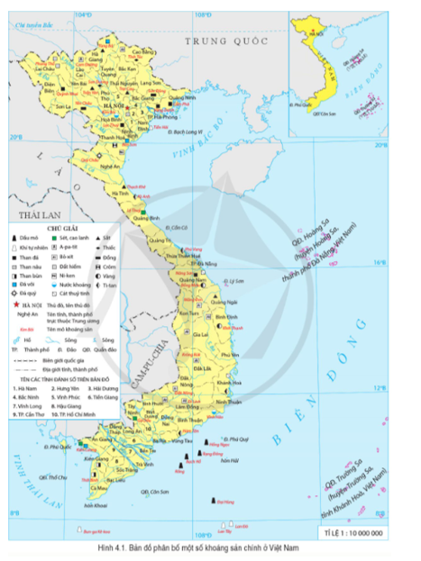 Đọc thông tin và quan sát hình 4.1, hãy: - Trình bày đặc điểm phân bố khoáng sản ở Việt Nam. - Giải thích nguyên nhân của sự phân bố đó. (ảnh 1)