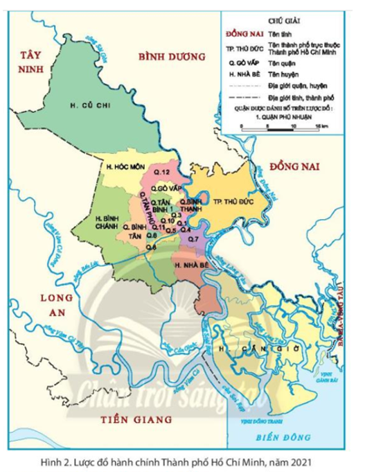 Đọc thông tin và quan sát hình 2, em hãy xác định vị trí của Thành phố Hồ Chí Minh trên lược đồ. (ảnh 1)