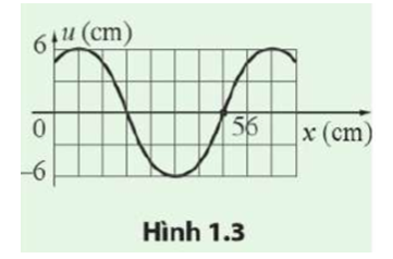 Xác định biên độ và bước sóng của sóng được mô tả trong đồ thị li độ u (cm) - khoảng cách x (cm) ở Hình 1.3.   (ảnh 1)
