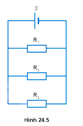 Cho mạch điện như Hình 24.5. Suất điện động  E = 10 V, bỏ qua điện trở trong của nguồn. Các giá trị điện trở R1 = 20 (ảnh 1)