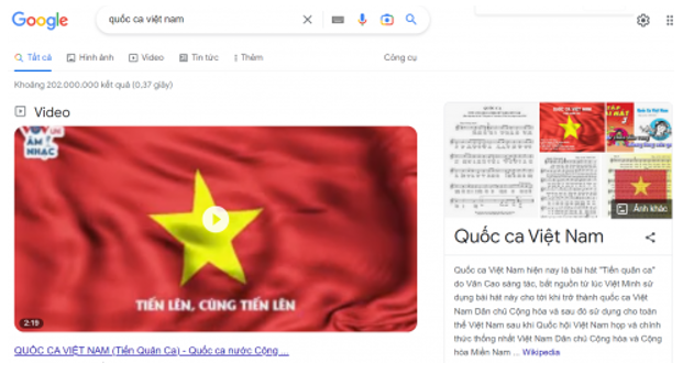 Em hãy sử dụng máy tìm kiếm để tìm kiếm thông tin về từ khóa “Quốc ca Việt Nam” (ảnh 2)