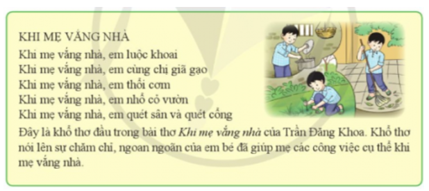 Em hãy thực hiện các công việc sau: a) Mở tệp văn bản Khi mẹ vắng nhà đã tạo ở Bài 1. Bổ sung khối văn bản sau vào cuối tệp: 