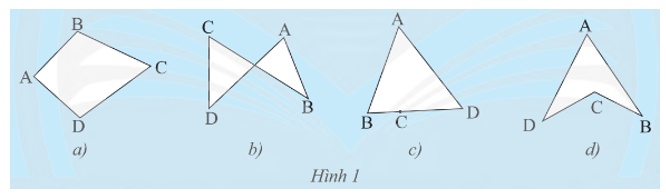 Trong các hình tạo bởi bốn đoạn thẳng AB, BC, CD và DA sau đây, hình nào không có hai đoạn thẳng cùng nằm trên một đường thẳng? (ảnh 1)