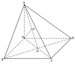 Cho hình chóp S.ABCD có đáy là hình vuông cạnh a, SA = 2a và SA vuông góc với đáy. Tính theo a khoảng cách từ A đến mặt phẳng (SBD). (ảnh 1)