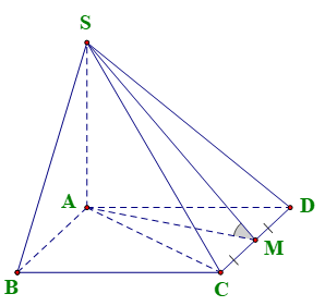 Cho khối chóp S.ABCD có đáy ABCD là hình thoi cạnh 2a, góc ABC = 60 độ, cạnh bên SA vuông góc với đáy, mặt bên (SCD) tạo với đáy một góc 60o. Thể tích khối chóp S.ABCD  bằng (ảnh 1)