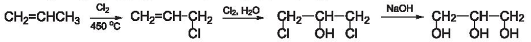 Viết phương trình hoá học của các phản ứng trong sơ đồ điều chế glycerol từ propylene. (ảnh 1)