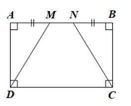 Cho hình chữ nhật ABCD. Trên cạnh AB lấy hai điểm M, N sao cho AM = NB < 1/2 AB. Chứng minh tứ giác MNCD là hình thang cân.  (ảnh 1)
