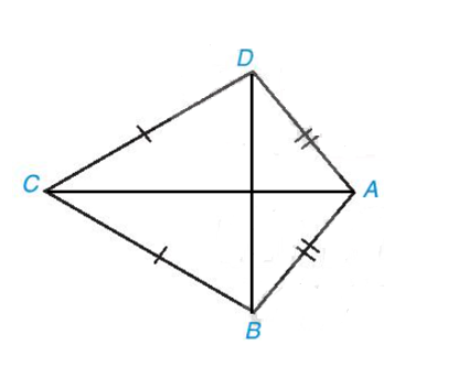 Tứ giác ABCD trong Hình 3.10 có AB = AD, CB = CD, được gọi là hình “cái diều”. (ảnh 2)