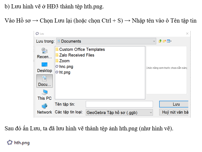 b) Lưu hình vẽ ở HĐ3 thành tệp hth.png. (ảnh 1)