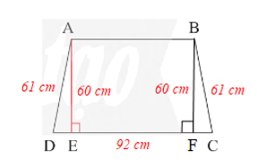 Mặt bên của một chiếc va li (Hình 17a) có dạng hình thang cân và được vẽ lại như Hình 17b. Biết hình thang đó có độ dài đường cao là 60 cm, (ảnh 2)