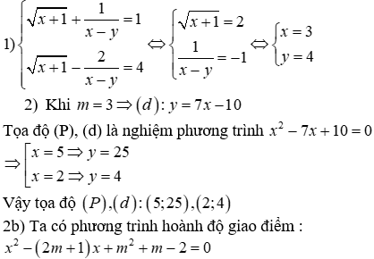 1) Giải hệ phương trình sau: căn bậc hai (x + 1) + 1 / (x - y) = 1; căn bậc hai (x + 1) (ảnh 1)
