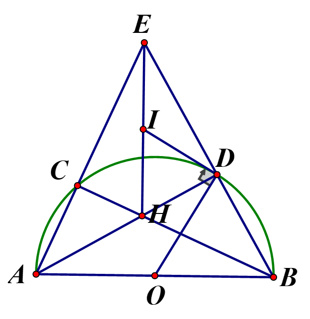 Cho nửa đường tròn tâm O đường kính AB. Gọi C, D thuộc nửa đường tròn (C thuộc (ảnh 1)