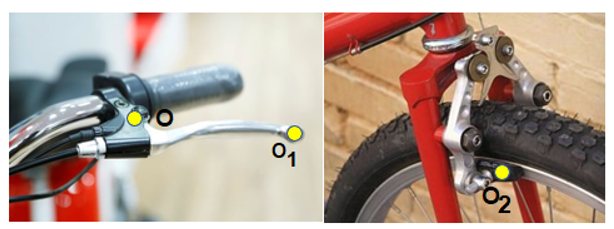Thảo luận nhóm về vấn đề sau: - Em hãy xác định các đòn bẩy trên xe đạp khi ta sử dụng xe. Ứng với mỗi trường hợp hãy xác định trục quay, các lực tác dụng và xác định loại đòn bẩy tương ứng. - Hãy mô tả sự thay đổi hướng của lực khi dùng chân tác dụng lực lên pê – đan xe đạp để đẩy xe đạp tiến về phía trước. Xét quá trình tác dụng lực với hai trục quay tại trục giữa A và trục bánh sau B (Hình 19.10).   (ảnh 4)