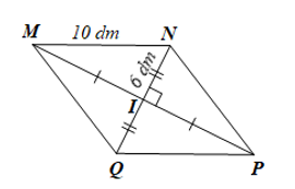 Cho hình thoi MNPQ có I là giao điểm của hai đường chéo.  a) Tính MP khi biết MN = 10 dm, IN = 6 dm.  (ảnh 1)