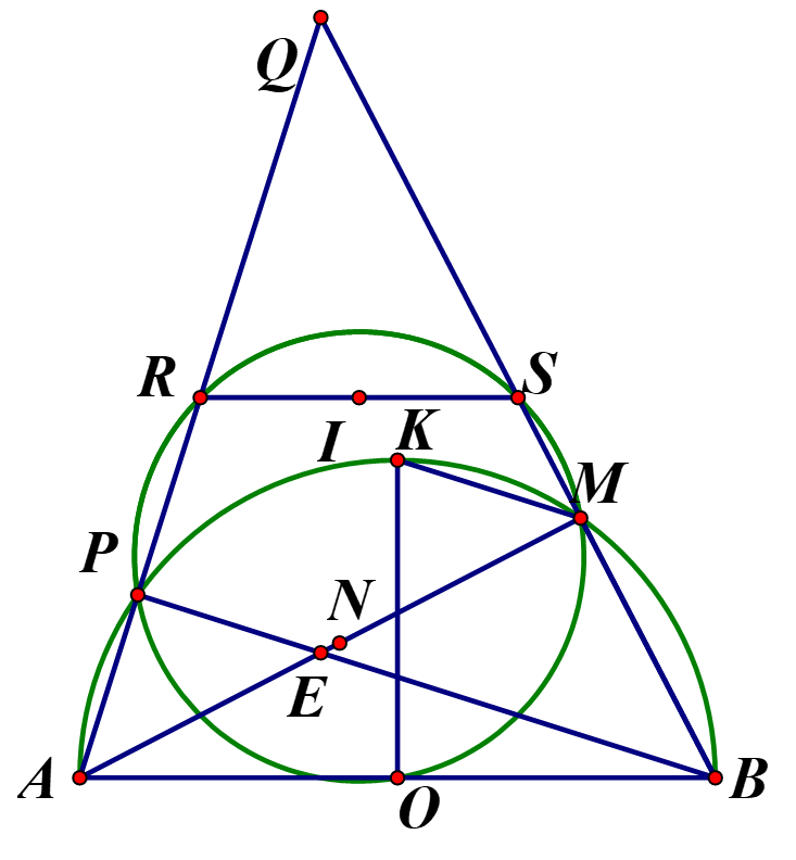 Cho nửa đường tròn (O; R) đường kính AB, K là điểm chính giữa  cung AB. Trên cung KB (ảnh 1)