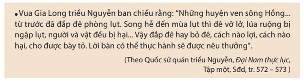 Khai thác tư liệu trên giúp em biết được điều gì về vấn đề đê điều dưới triều Nguyễn (ảnh 1)