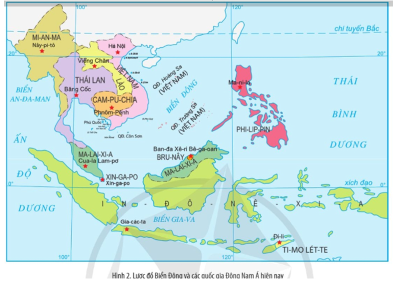 Đọc thông tin và quan sát Hình 2, xác định vị trí của các đảo và quần đảo của Nam ở Biển Đông trên lược đồ.   (ảnh 1)