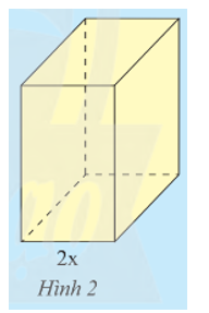Hình hộp chữ nhật A có chiều rộng 2x, chiều dài và chiều cao đều gấp k lần chiều rộng (Hình 2).a) Tính diện tích đáy của A. (ảnh 1)