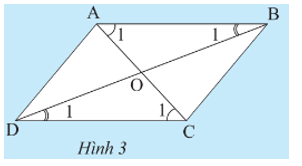 Cho tứ giác ABCD có các cạnh đối song song. Gọi O là giao điểm của hai đường chéo. Hãy chứng tỏ:  ‒ Tam giác ABC bằng tam giác CDA. (ảnh 1)