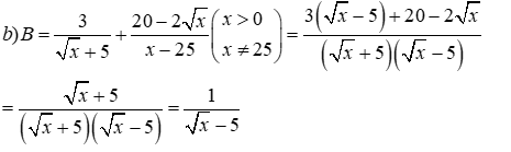 Cho hai biểu thức: A = căn bậc hai (x + 2) / căn bậc hai (x - 5) và 3 / căn bẫ hai (x + 5)  (ảnh 3)