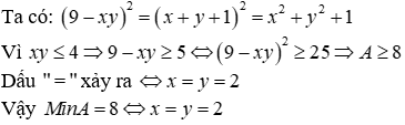 Cho  thỏa mãn x + y + xy = 8. Tìm GTNN của biểu thức A = x^2 + y^2 (ảnh 1)