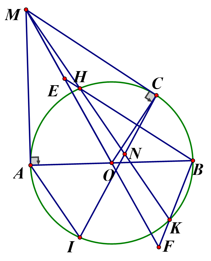 Cho (O) đường kính \(AB,M\)là một điểm cố định trên tiếp tuyến tại A của (O) (ảnh 1)