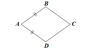 Cho ABCD là một hình bình hành. Giải thích tại sao tứ giác ABCD có bốn cạnh bằng nhau trong mỗi trường hợp sau:  Trường hợp 1: AB = AD. (ảnh 2)