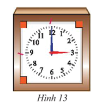 Bạn Nam kiểm tra mặt kính của chiếc đồng hồ để bàn và nhận thấy có ba góc vuông và hai cạnh kề bằng nhau (Hình 13). Hãy cho biết mặt kính đồng hồ có hình gì? (ảnh 1)