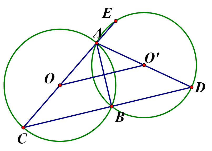 Cho hai đường tròn bằng nhau (O) và (O') cắt nhau tại hai điểm A, và B. Kẻ các  (ảnh 1)