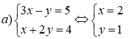 Giải các hệ phương trình sau: a) 3x - y = 5; x + 2y = 4 b) 2 căn bậc hai (x + 1) - 3 (ảnh 1)