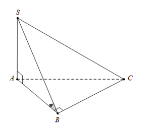 Cho hình chóp SABCcó đáy là tam giác vuông tại B, SA vuông góc với đáy và SA=AB (tham khảo hình vẽ). Góc giữa hai mặt (ảnh 2)