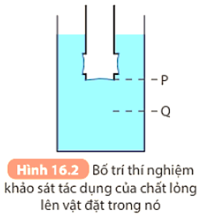 Khi đặt bình sâu hơn (từ vị trí P đến Q) thì tác dụng của chất lỏng lên bình thay đổi như thế nào?   (ảnh 1)