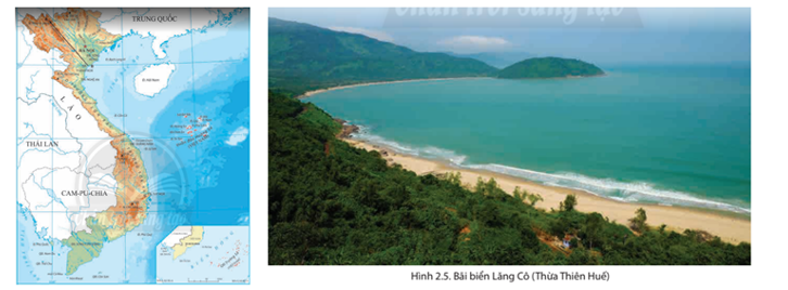 Dựa vào hình 2.2, hình 2.5 và thông tin trong bài, em hãy trình bày đặc điểm địa hình bờ biển và thềm lục địa nước ta.   (ảnh 1)