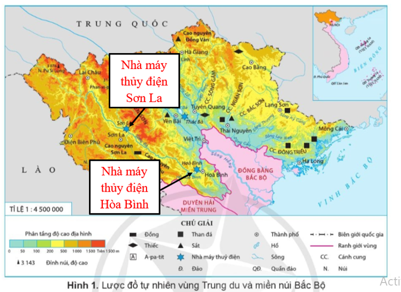 • Đọc thông tin, em hãy nêu cách khai thác sức nước để sản xuất điện. • Em hãy tìm và chỉ hai nhà máy thuỷ điện Hoà Bình và Sơn La trên hình 1 bài 3. (ảnh 2)