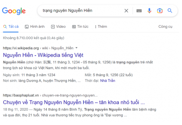 Trong lịch sử Việt Nam, ông Trạng Nguyễn Hiền đỗ trạng nguyên khi còn rất nhỏ tuổi.  Em hãy sử dụng công cụ tìm kiếm thông tin trên internet để tìm hiểu về ông. (ảnh 2)