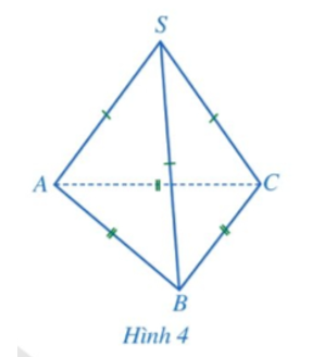 Quan sát hình chóp tam giác đều ở Hình 4 và đọc tên các mặt, các cạnh, đỉnh của hình chóp tam giác đó.	 (ảnh 1)