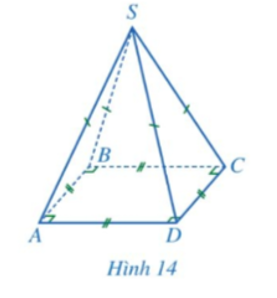 Quan sát hình chóp tứ giác đều ở Hình 14 và đọc tên các mặt, các cạnh, đỉnh của hình chóp tứ giác đều đó.  (ảnh 1)