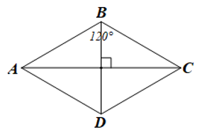 Cho hình thoi ABCD có góc ABC = 120 độ. Chứng minh tam giác ABD là tam giác đều.  (ảnh 1)