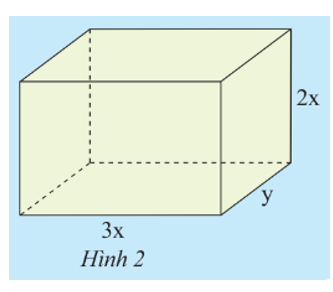 Để tính thể tích của hình hộp chữ nhật ở Hình 2, bạn An viết V = 3xy . 2x, còn bạn Tâm viết V = 6x2y. Nêu nhận xét về kết quả của hai bạn (ảnh 1)