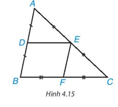 Cho DE là đường trung bình của tam giác ABC (H.4.15).   (ảnh 1)