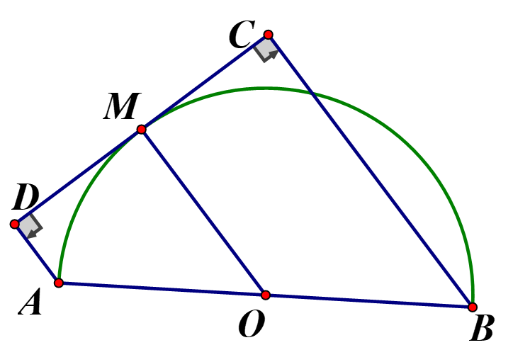 Cho nửa đường tròn tâm O đường kính AB. Từ một điểm M trên nửa đường tròn ta vẽ (ảnh 1)